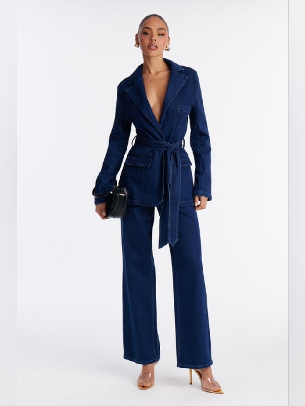 set : Denim Blazer Pant Set - Dark  blue